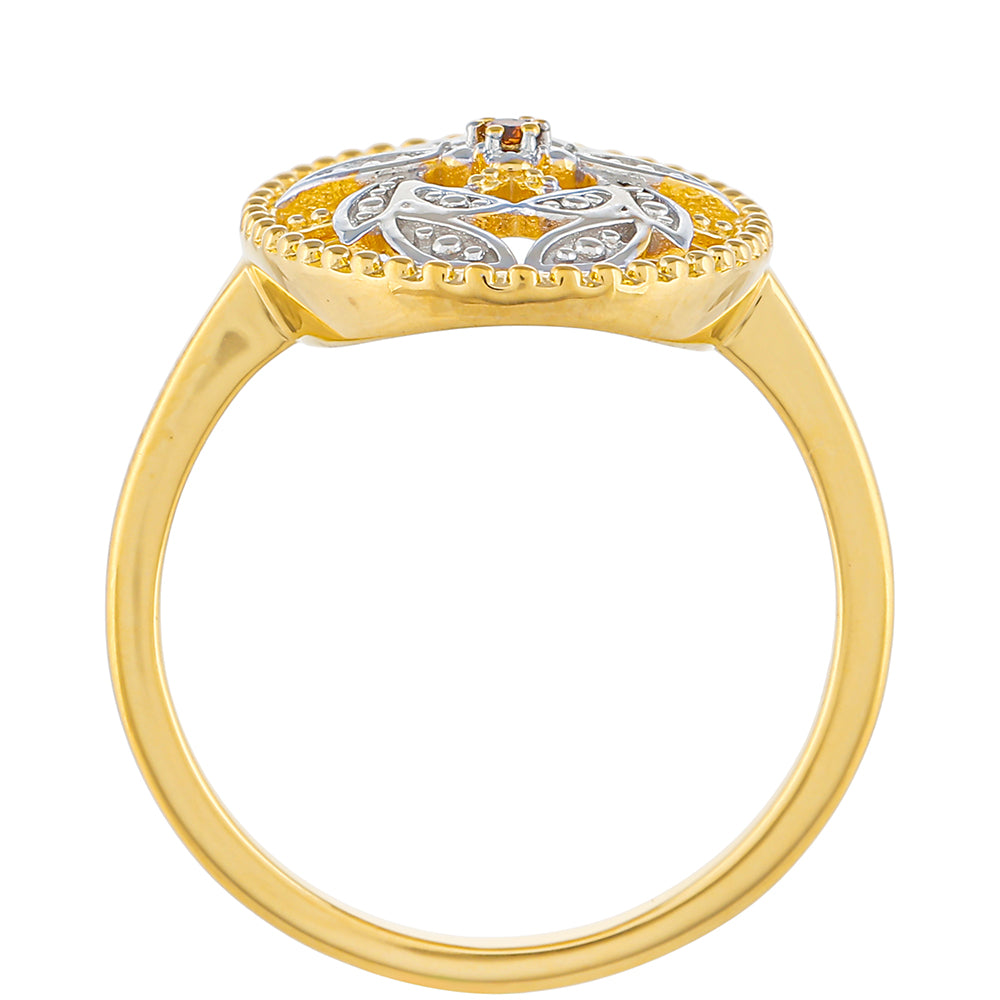 Anel de Prata com Banho de Ouro com Diamante Vermelho  Contraste: Cabeca de Veado (800) 4 