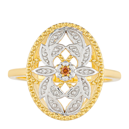 Anel de Prata com Banho de Ouro com Diamante Vermelho  Contraste: Cabeca de Veado (800)