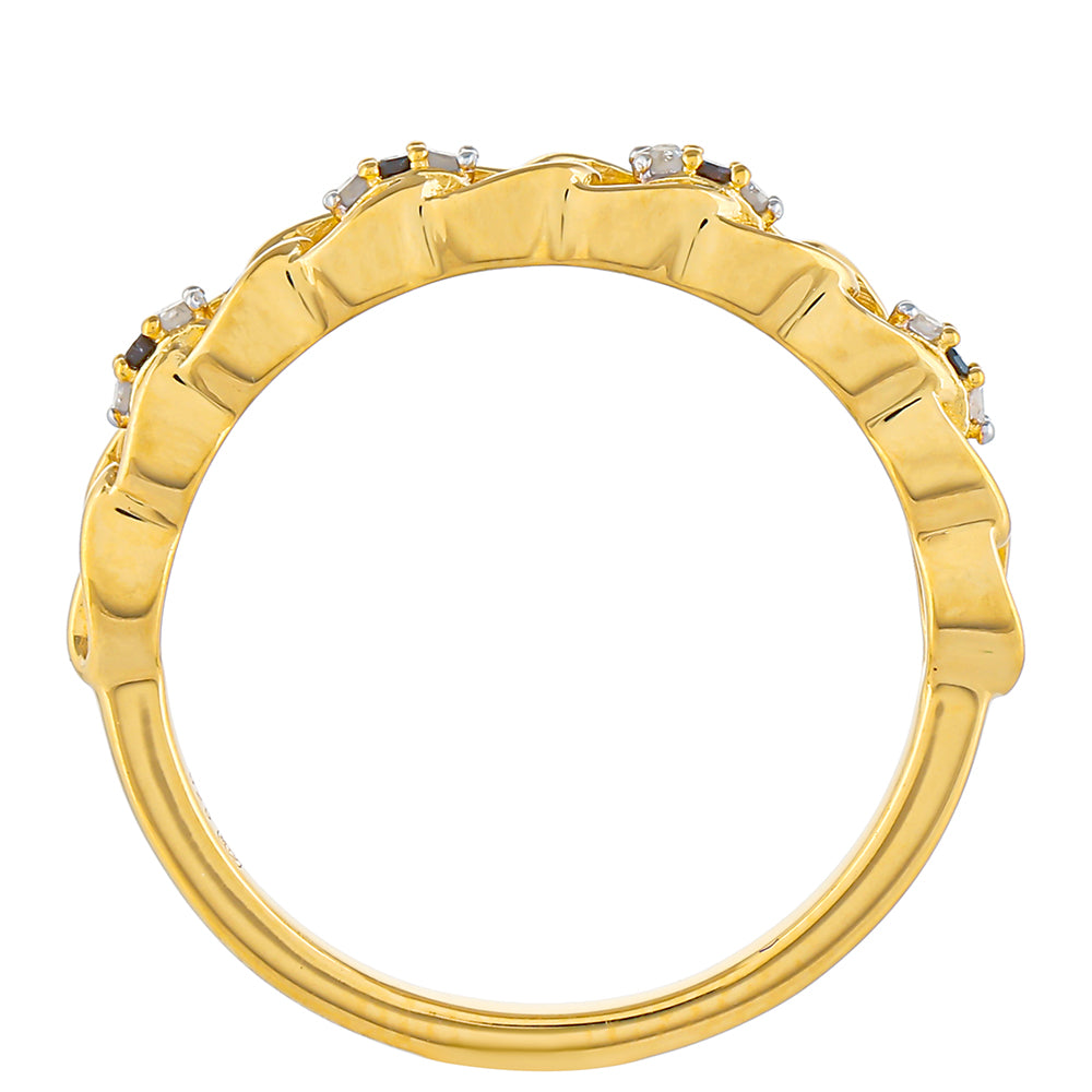 Anel de Prata com Banho de Ouro com Diamante Vermelho e Diamante Branco 4 