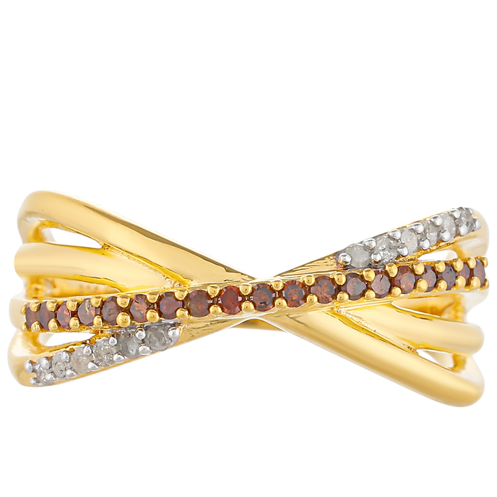 Anel de Prata com Banho de Ouro com Diamante Vermelho e Diamante Branco  Contraste: Cabeca de Veado (800) 1 