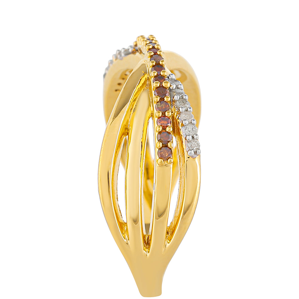 Anel de Prata com Banho de Ouro com Diamante Vermelho e Diamante Branco  Contraste: Cabeca de Veado (800) 3 