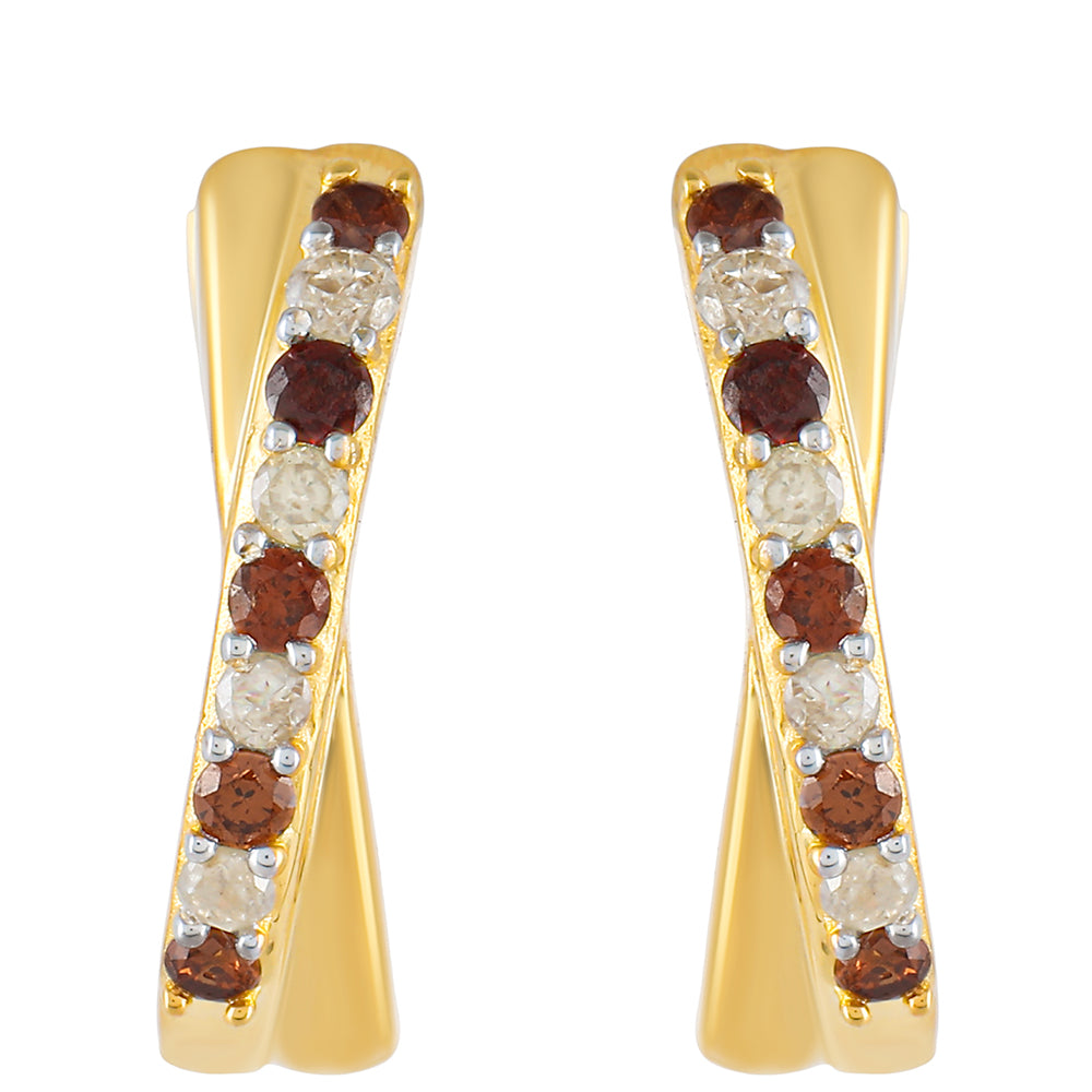 Brincos de Prata com Banho de Ouro com Diamante Vermelho e Diamante Branco 1 