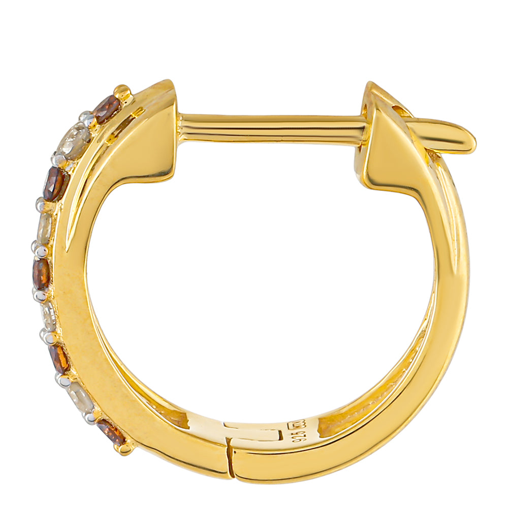 Brincos de Prata com Banho de Ouro com Diamante Vermelho e Diamante Branco 2 