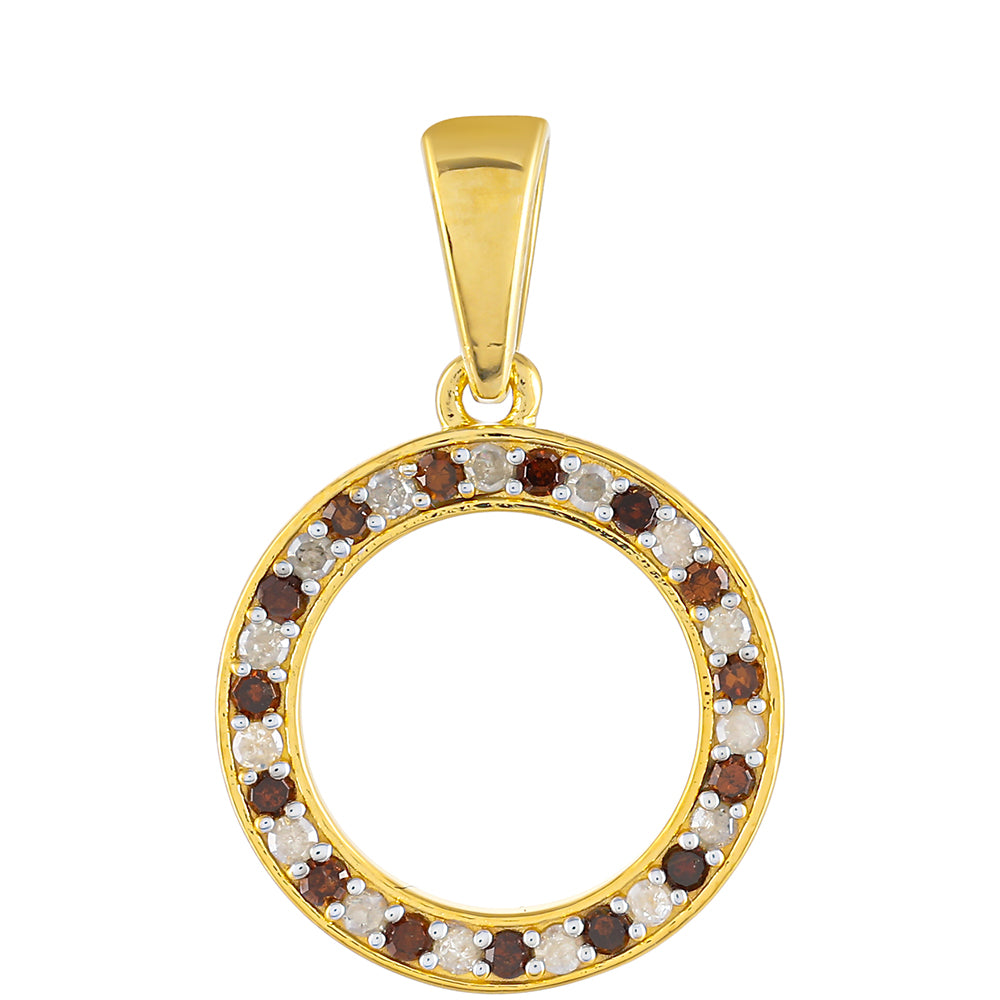 Pendente de Prata com Banho de Ouro com Diamante Vermelho e Diamante Branco 1 