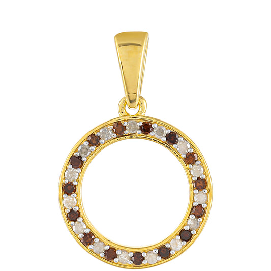 Pendente de Prata com Banho de Ouro com Diamante Vermelho e Diamante Branco