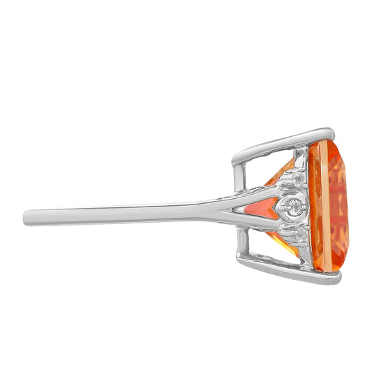 Anel de Prata com Quartzo Padparadscha e Topázio Branco  Contraste: Cabeca de Veado (800)