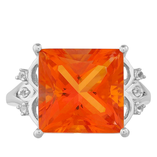 Anel de Prata com Quartzo Padparadscha e Topázio Branco  Contraste: Cabeca de Veado (800)