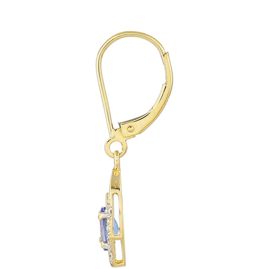 Brincos de Ouro com Tanzanite AAA e Zircão Natural  Contraste: Cruz missionária