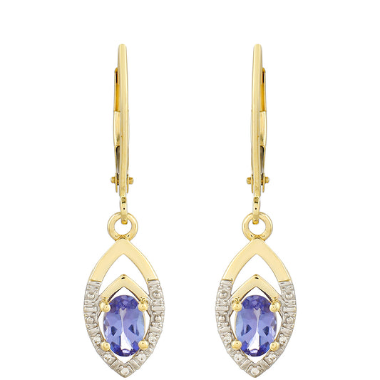 Brincos de Ouro com Tanzanite AAA e Zircão Natural  Contraste: Cruz missionária