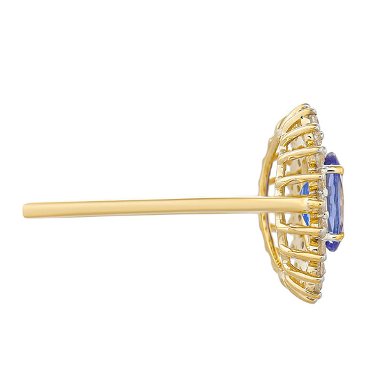 Anel de Ouro com Tanzanite AAA e Zircão Natural  Contraste: Cruz missionária
