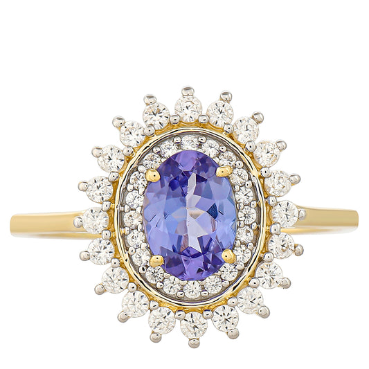 Anel de Ouro com Tanzanite AAA e Zircão Natural  Contraste: Cruz missionária