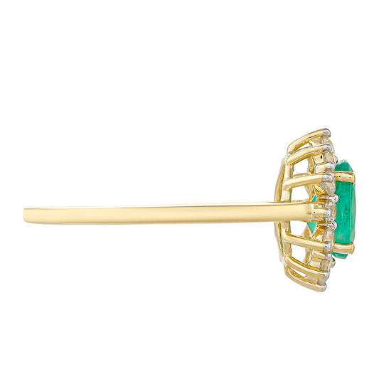 Anel de Ouro com Esmeralda do Brasil e Zircão Natural  Contraste: Cruz missionária