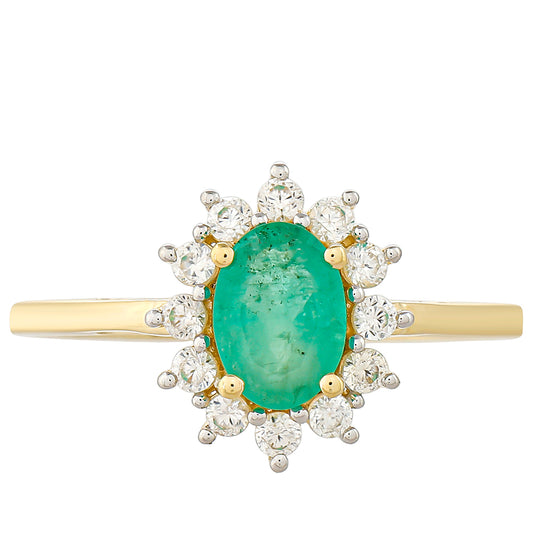 Anel de Ouro com Esmeralda do Brasil e Zircão Natural  Contraste: Cruz missionária