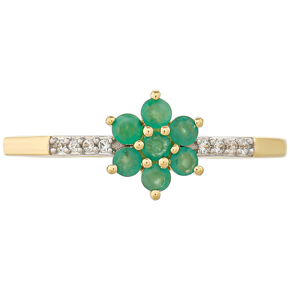 Anel de Ouro com Esmeralda do Brasil e Zircão Natural  Contraste: Cruz missionária