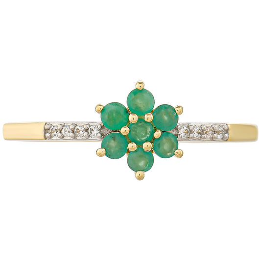 Anel de Ouro com Esmeralda do Brasil e Zircão Natural  Contraste: Cruz missionária