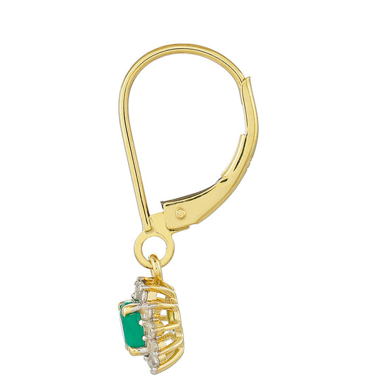 Brincos de Ouro com Esmeralda do Brasil e Zircão Natural  Contraste: Cruz missionária