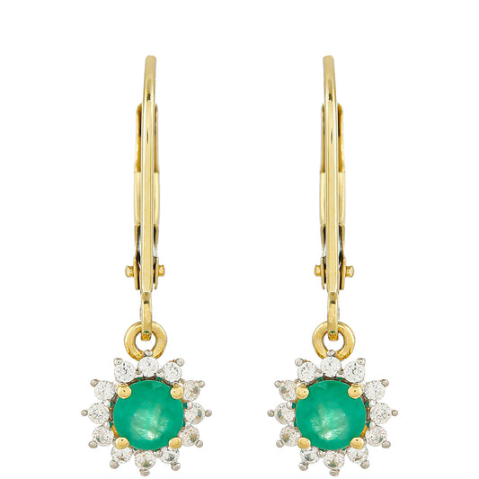 Brincos de Ouro com Esmeralda do Brasil e Zircão Natural  Contraste: Cruz missionária