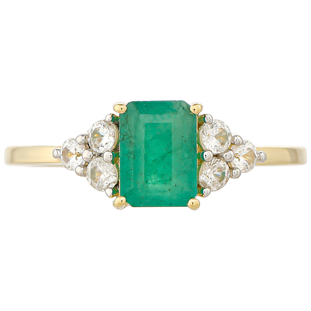 Anel de Ouro com Esmeralda do Brasil e Zircão Natural  Contraste: Cruz missionária 1 