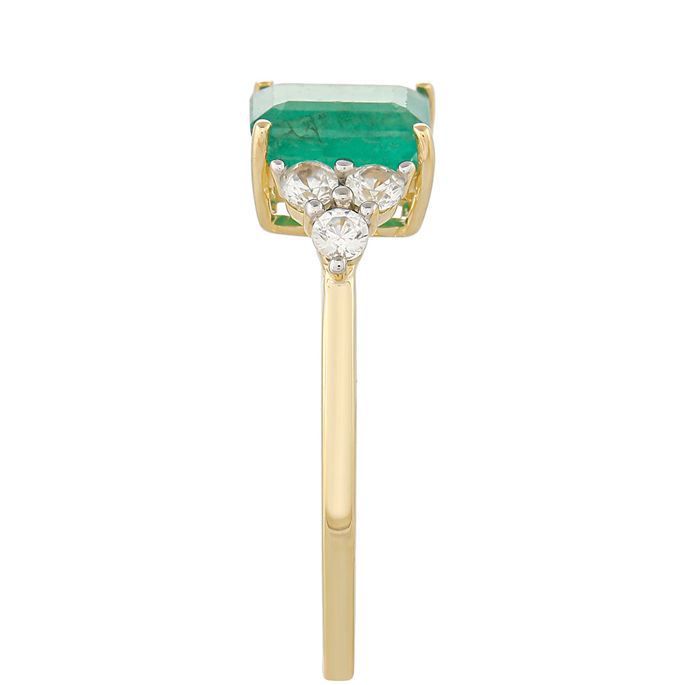 Anel de Ouro com Esmeralda do Brasil e Zircão Natural  Contraste: Cruz missionária 3 