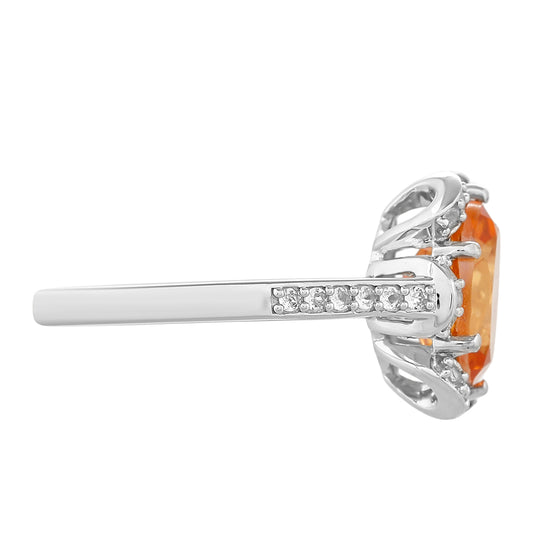 Anel de Prata com Quartzo Padparadscha e Topázio Branco  Contraste: Cabeca de Veado (800)