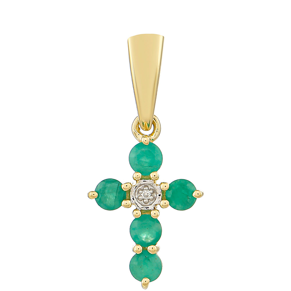 Cruz Pendente de Ouro com Esmeralda do Brasil e Zircão Natural  Contraste: Cruz missionária