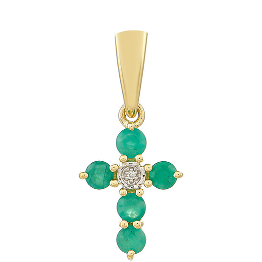 Cruz Pendente de Ouro com Esmeralda do Brasil e Zircão Natural  Contraste: Cruz missionária