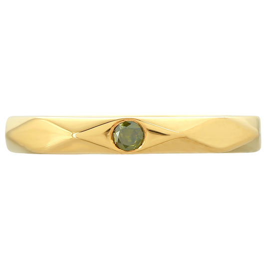 Anel de Prata com Banho de Ouro com Diamante Verde