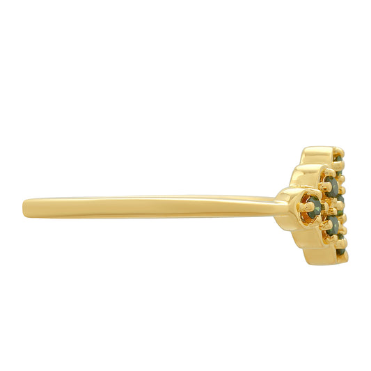 Anel de Prata com Banho de Ouro com Diamante Verde
