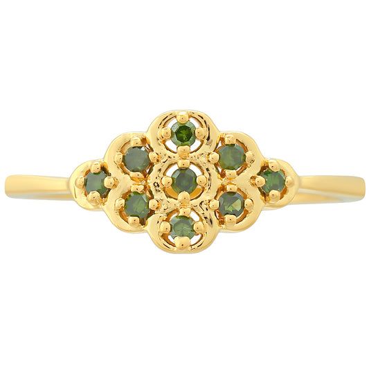 Anel de Prata com Banho de Ouro com Diamante Verde
