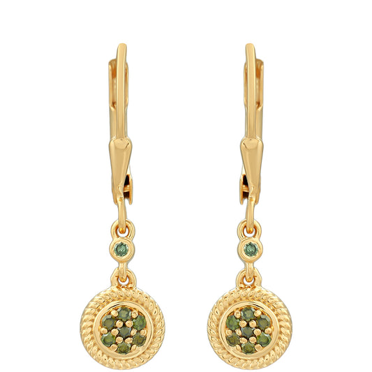 Brincos de Prata com Banho de Ouro com Diamante Verde