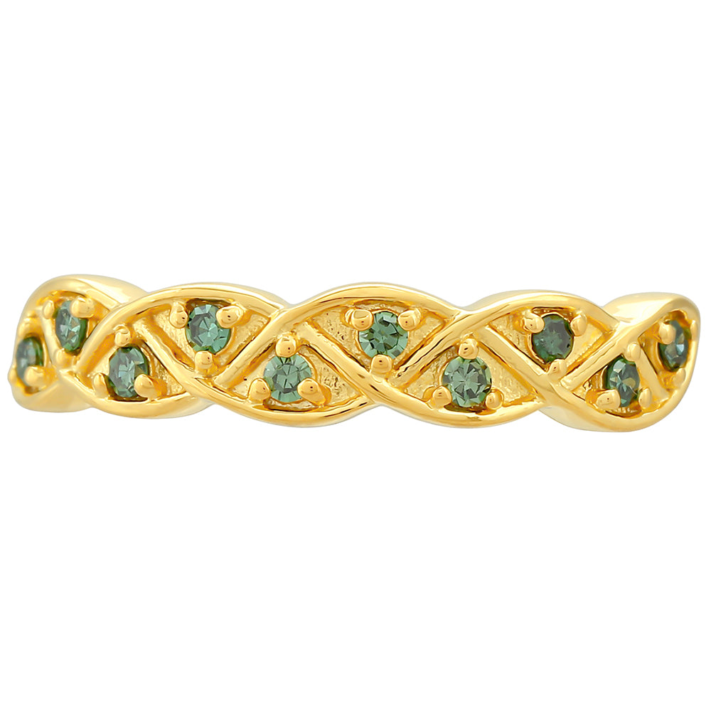 Anel de Prata com Banho de Ouro com Diamante Verde 1 