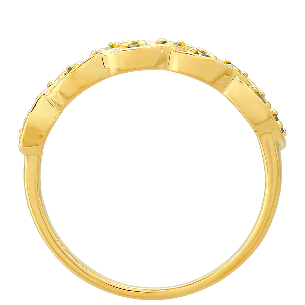 Anel de Prata com Banho de Ouro com Diamante Verde