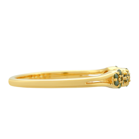 Anel de Prata com Banho de Ouro com Diamante Verde