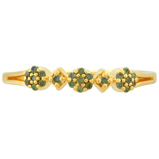 Anel de Prata com Banho de Ouro com Diamante Verde