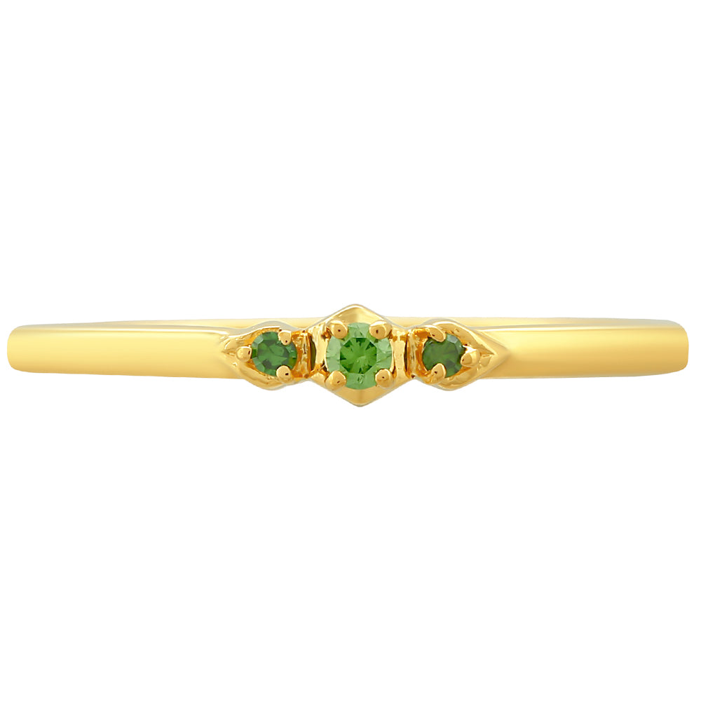 Anel de Prata com Banho de Ouro com Diamante Verde 1 