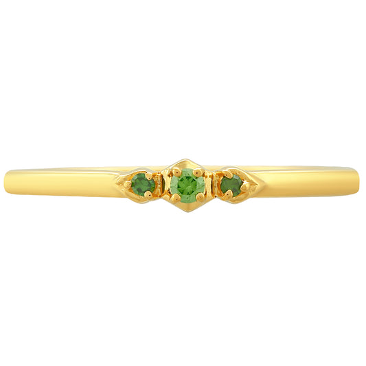 Anel de Prata com Banho de Ouro com Diamante Verde
