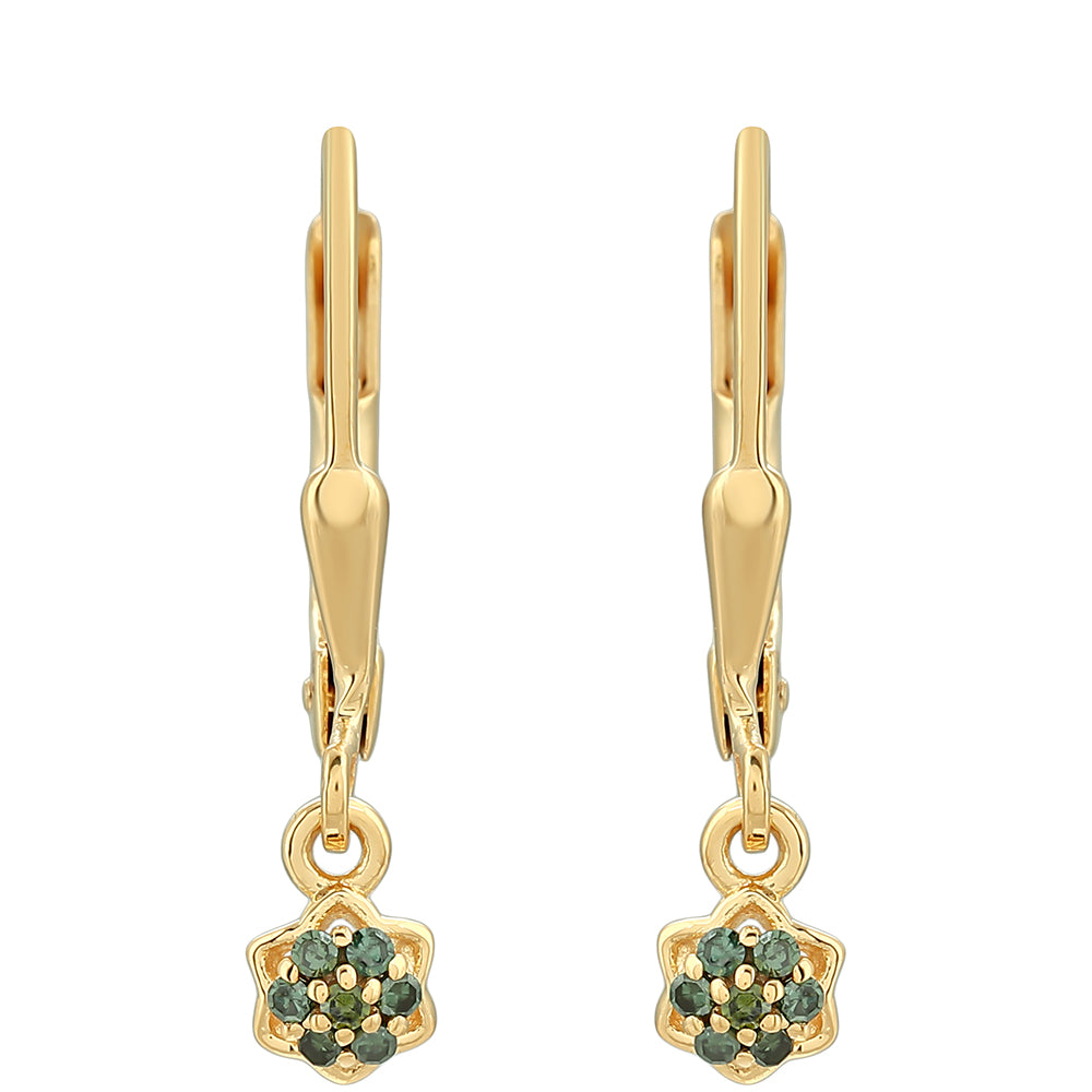 Brincos de Prata com Banho de Ouro com Diamante Verde