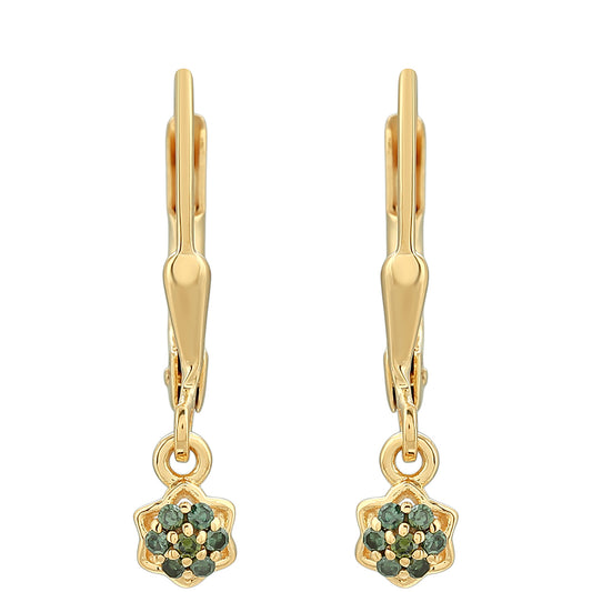 Brincos de Prata com Banho de Ouro com Diamante Verde