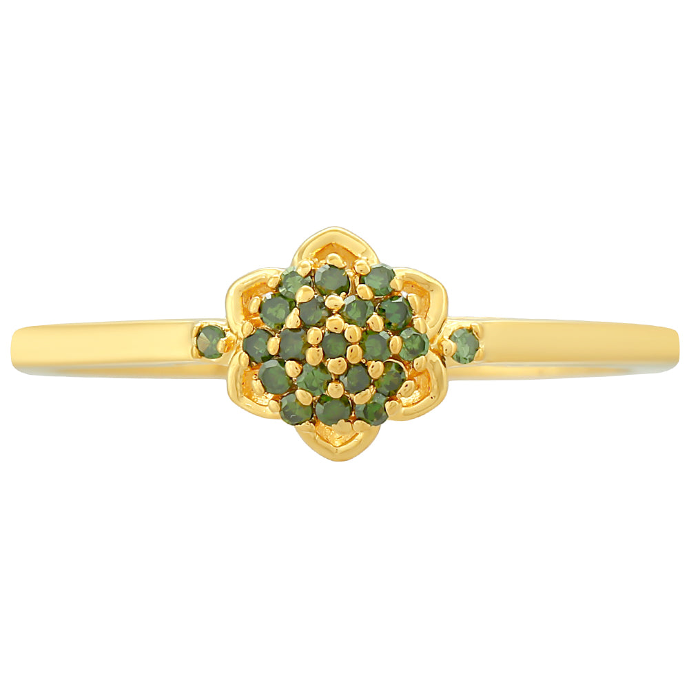 Anel de Prata com Banho de Ouro com Diamante Verde 1 