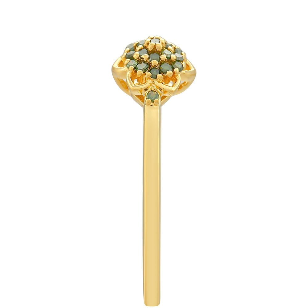 Anel de Prata com Banho de Ouro com Diamante Verde