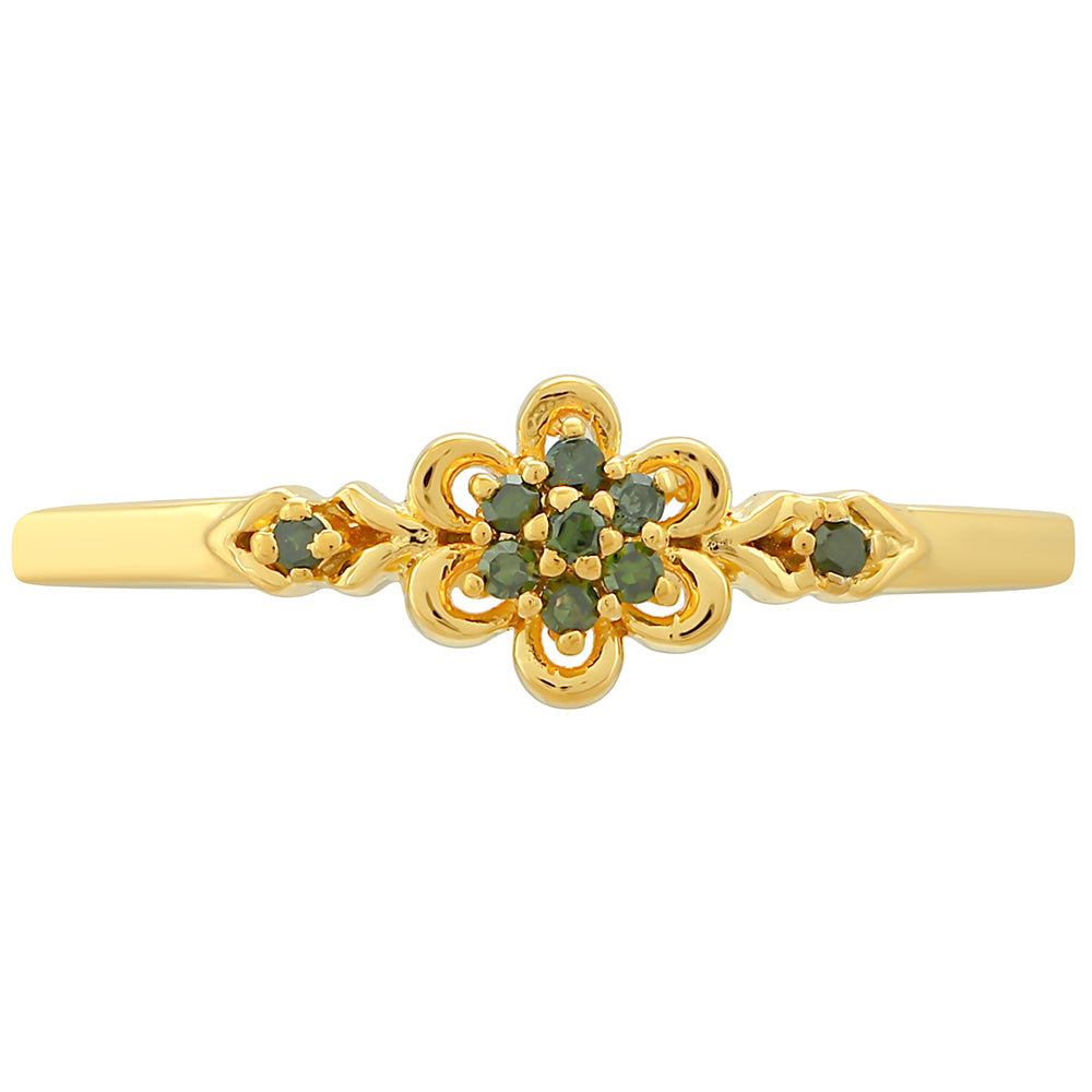Anel de Prata com Banho de Ouro com Diamante Verde
