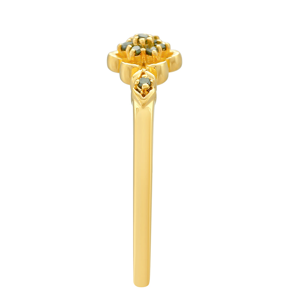 Anel de Prata com Banho de Ouro com Diamante Verde 3 