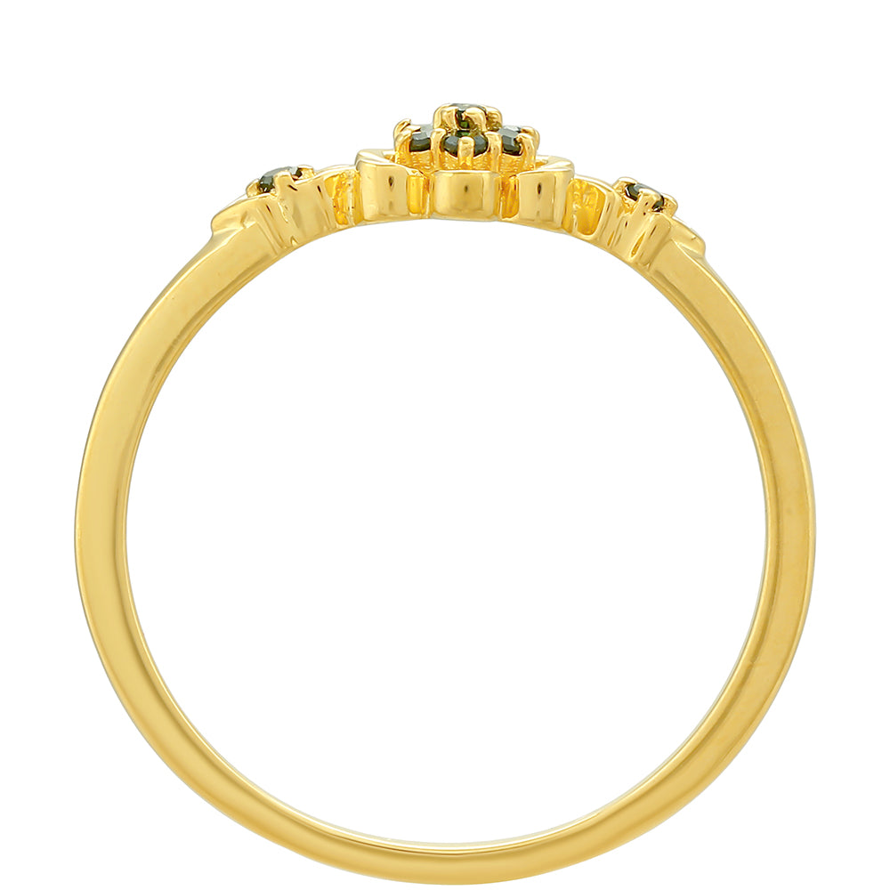 Anel de Prata com Banho de Ouro com Diamante Verde 4 