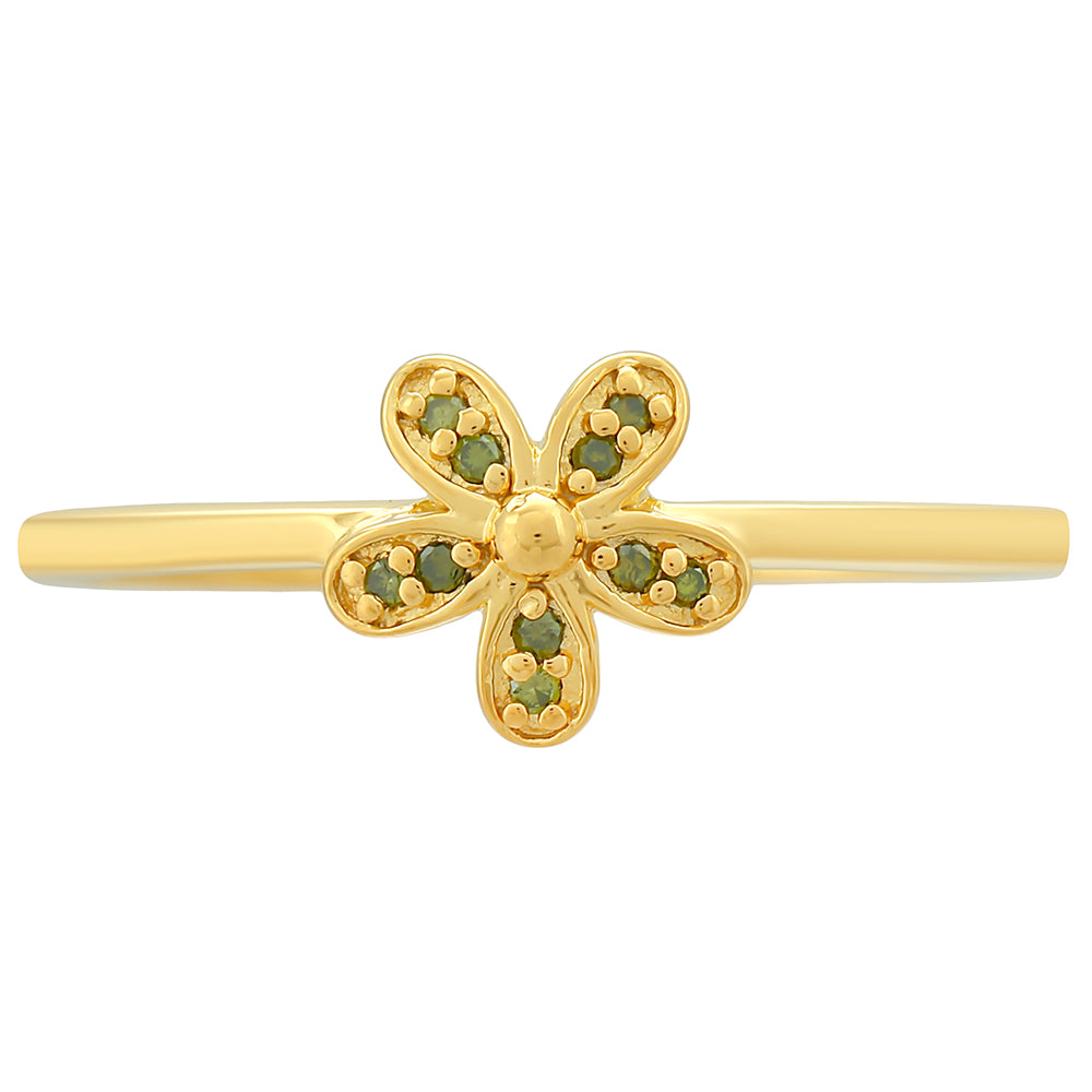 Anel de Prata com Banho de Ouro com Diamante Verde