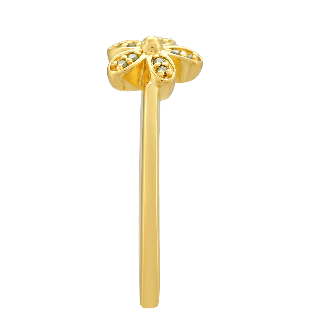Anel de Prata com Banho de Ouro com Diamante Verde 3 