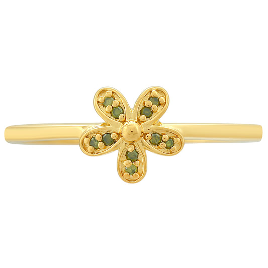 Anel de Prata com Banho de Ouro com Diamante Verde