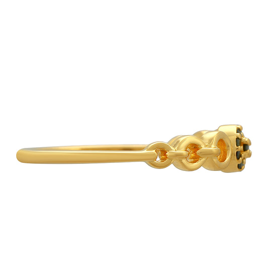 Anel de Prata com Banho de Ouro com Diamante Verde