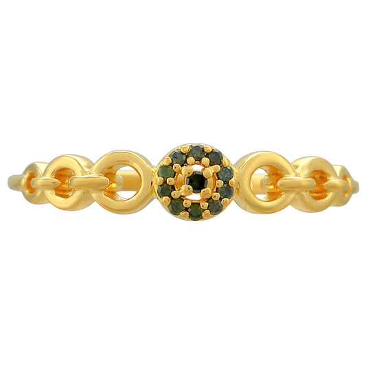 Anel de Prata com Banho de Ouro com Diamante Verde