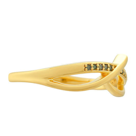 Anel de Prata com Banho de Ouro com Diamante Verde