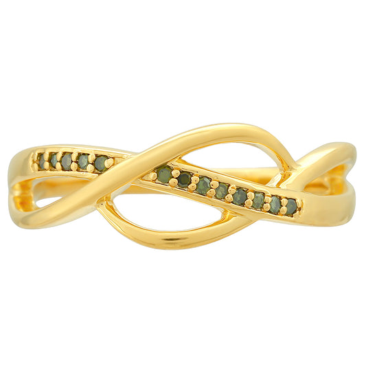 Anel de Prata com Banho de Ouro com Diamante Verde